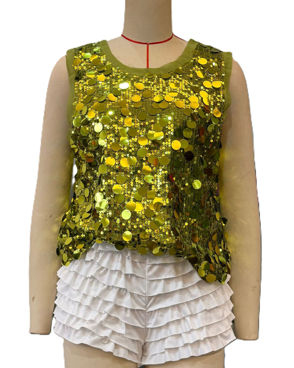 Sequin Embellished Sleeveless Party Tank Top - Yellow - 1