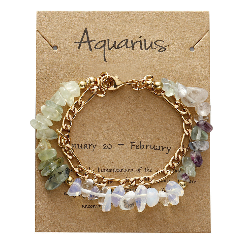 Zodiac Card Chip Stone Chain Bracelet - Aquarius