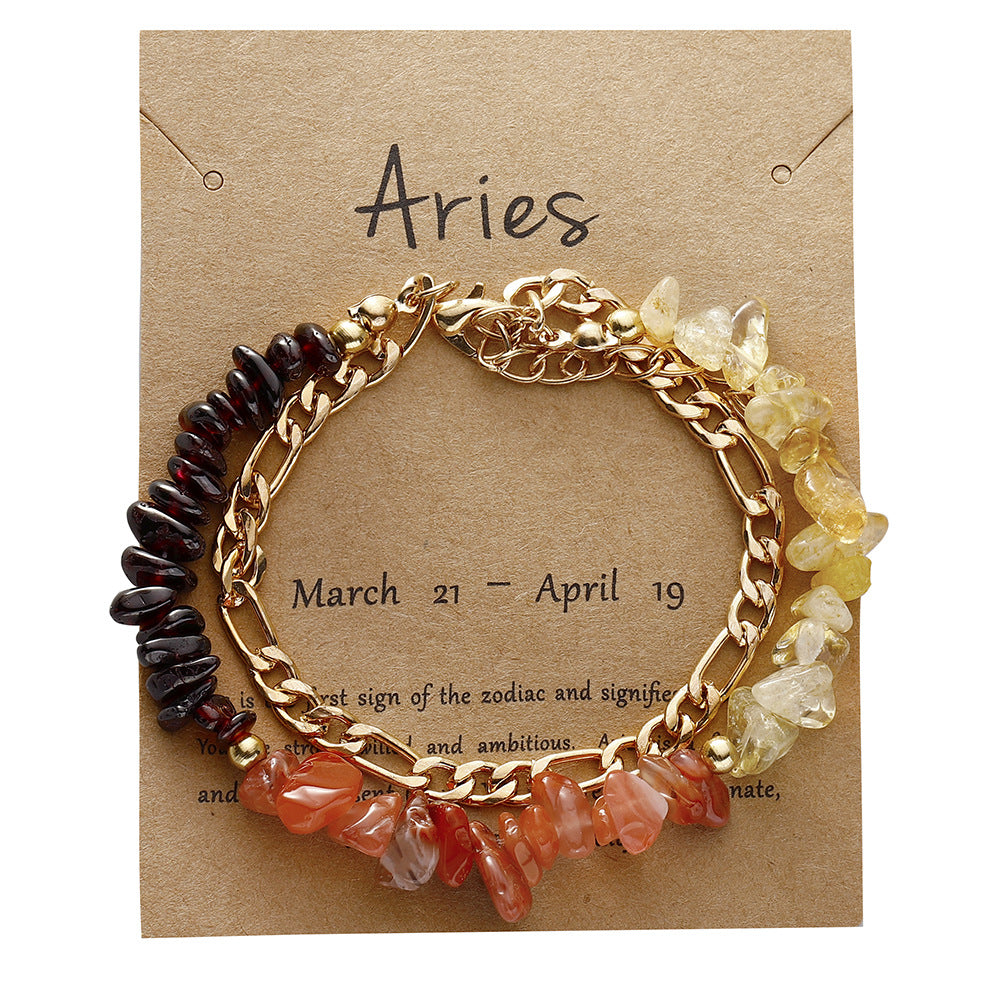 Zodiac Card Chip Stone Chain Bracelet - Aries
