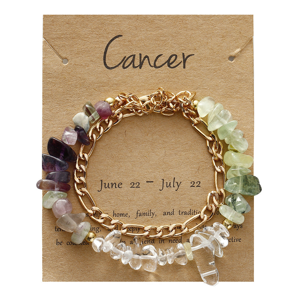 Zodiac Card Chip Stone Chain Bracelet - Cancer