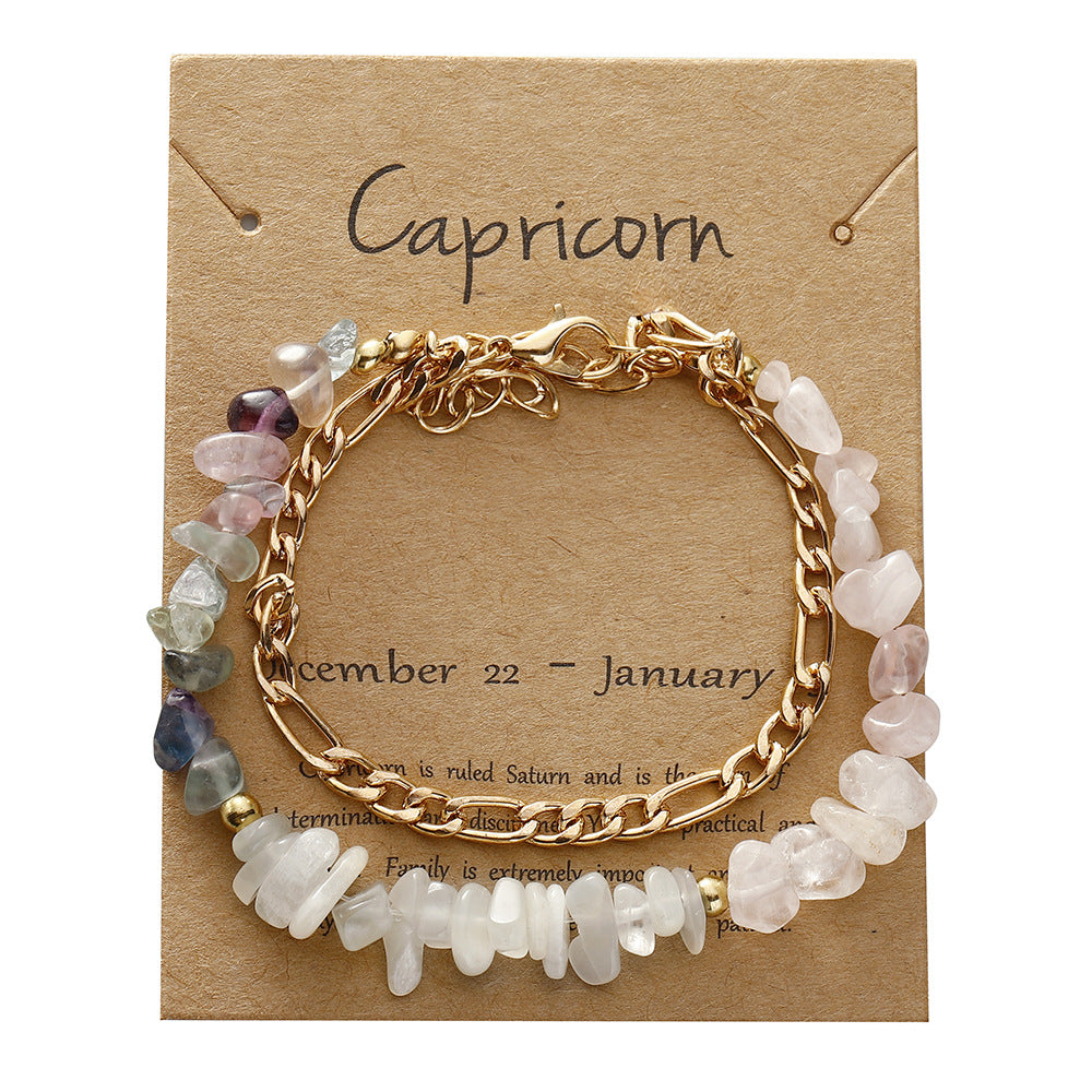 Zodiac Card Chip Stone Chain Bracelet - Capricorn