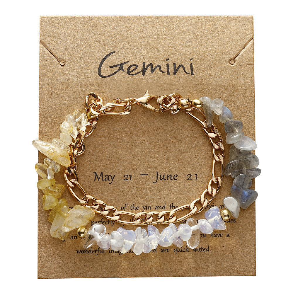 Zodiac Card Chip Stone Chain Bracelet - Gemini