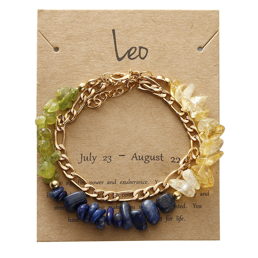 Zodiac Card Chip Stone Chain Bracelet - Leo