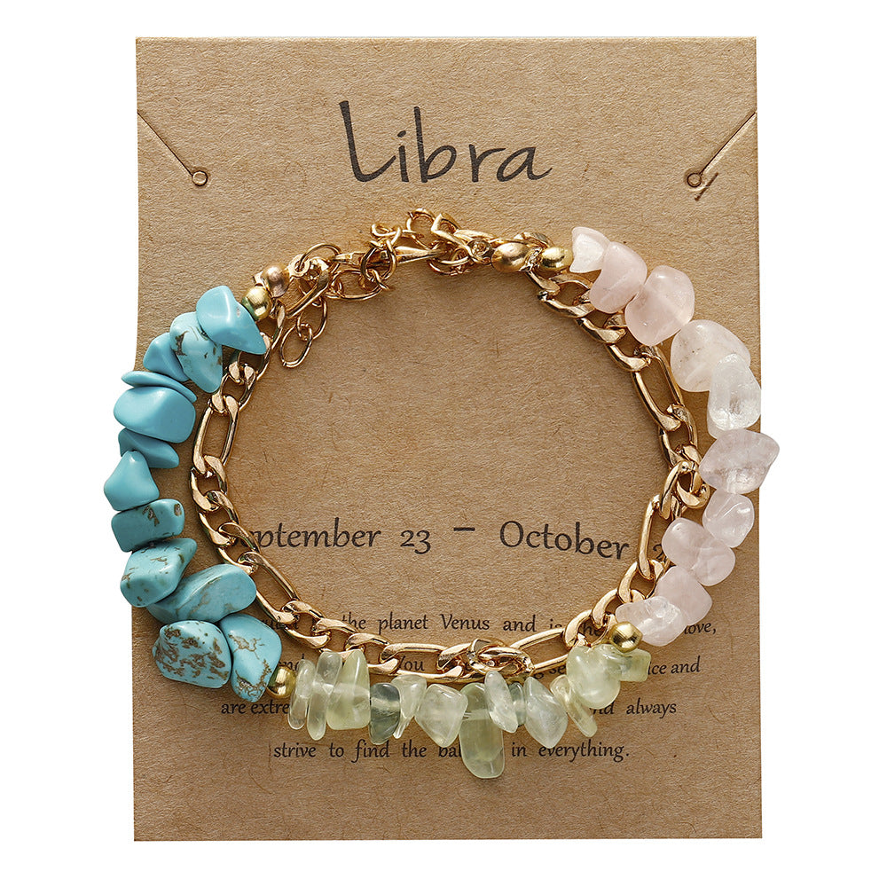 Zodiac Card Chip Stone Chain Bracelet - Libra