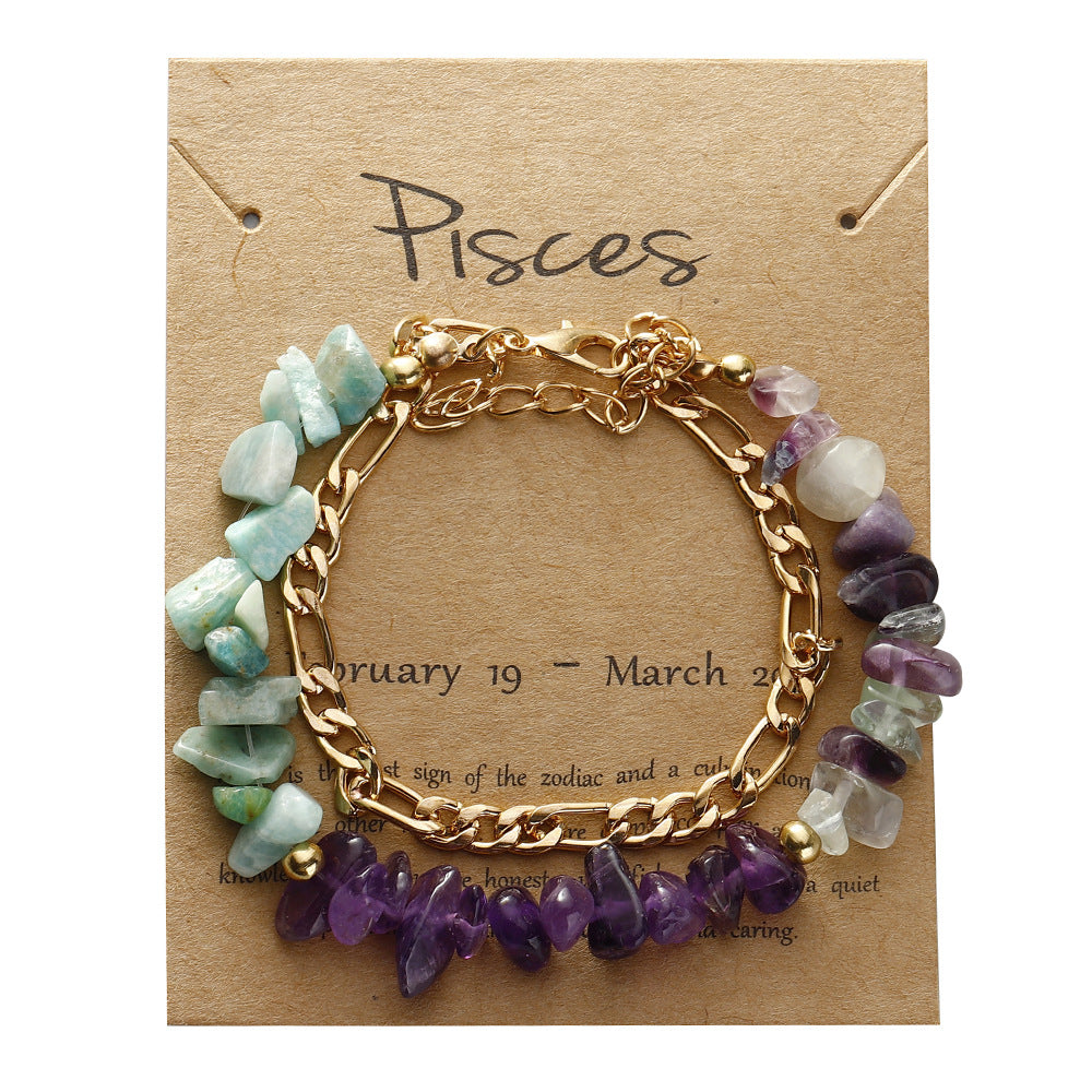 Zodiac Card Chip Stone Chain Bracelet - Pisces