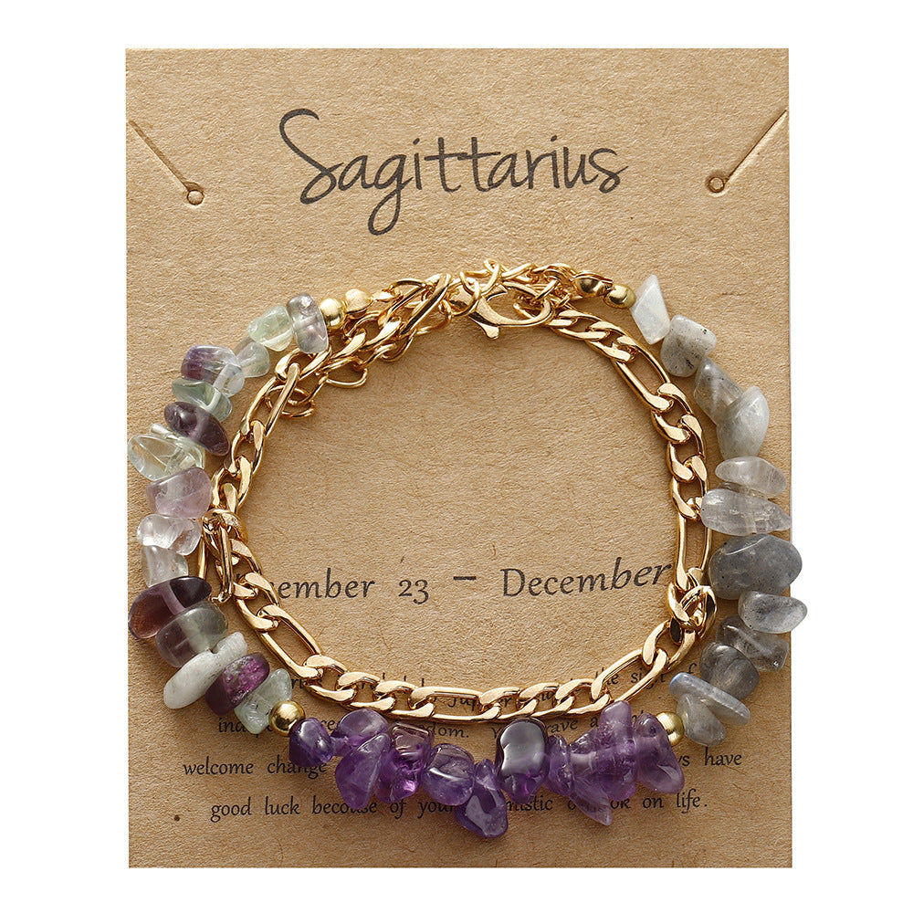 Zodiac Card Chip Stone Chain Bracelet - Sagittarius