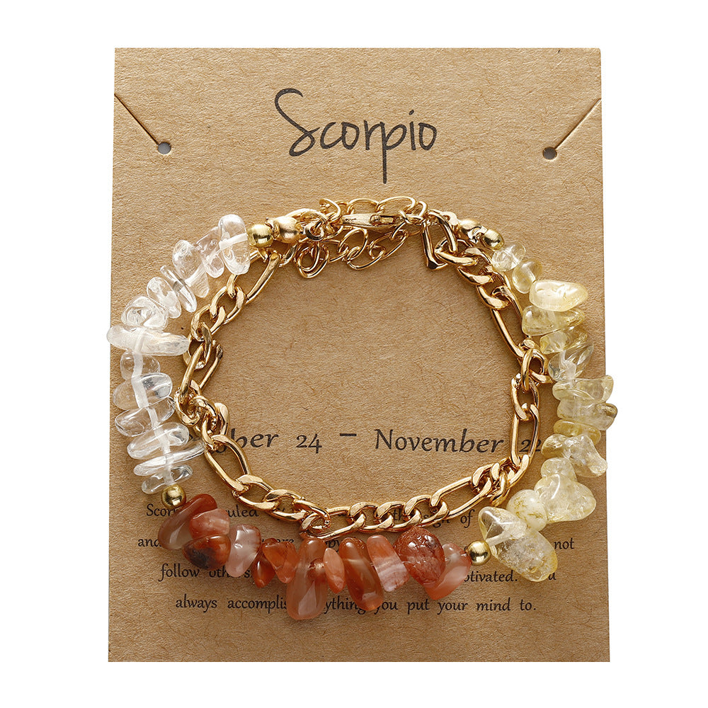 Zodiac Card Chip Stone Chain Bracelet - Scorpio