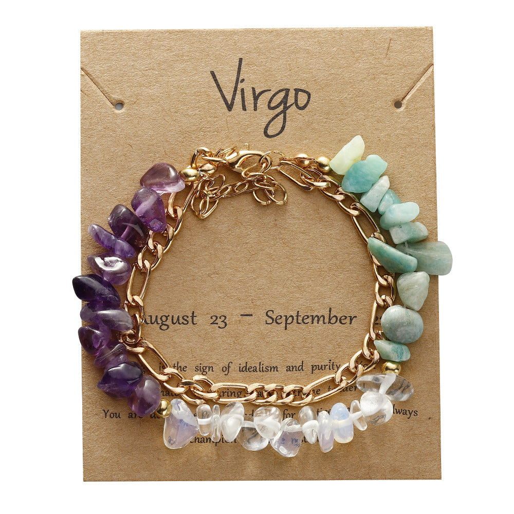 Zodiac Card Chip Stone Chain Bracelet - Virgo