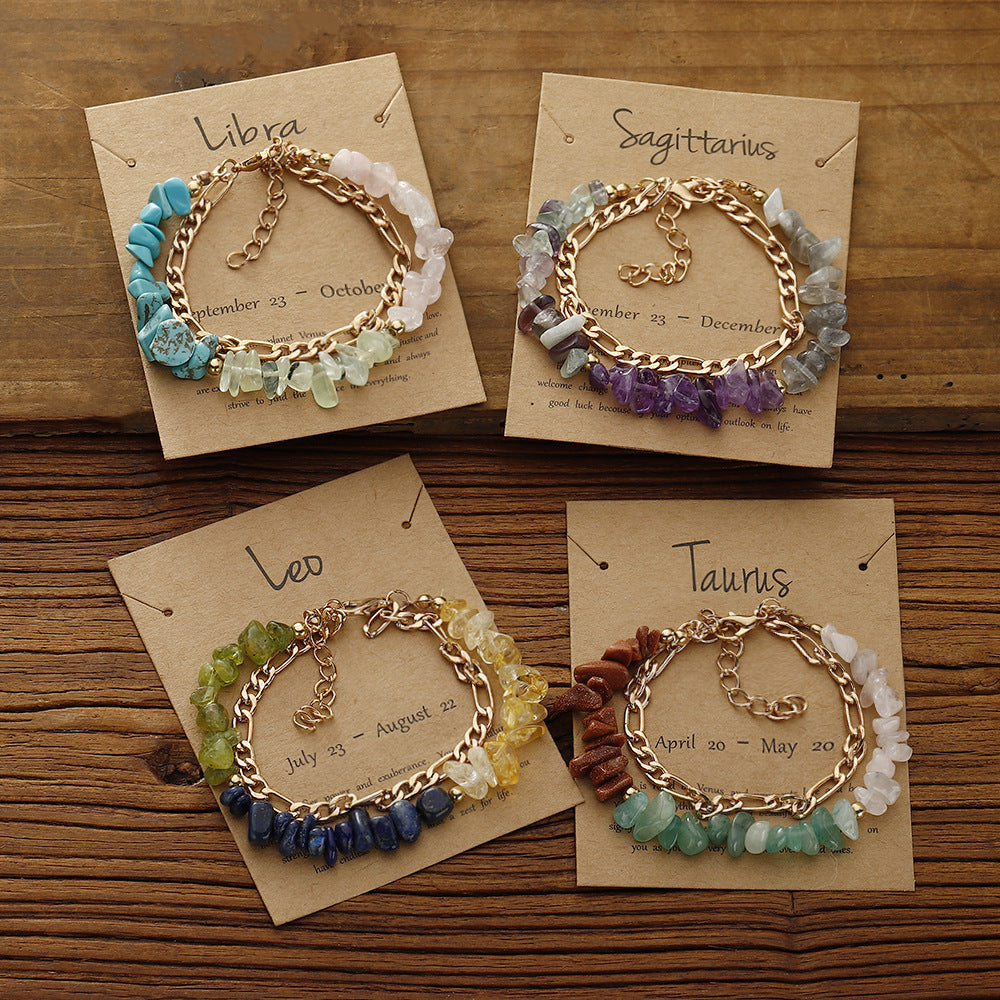 Zodiac Card Chip Stone Chain Bracelet