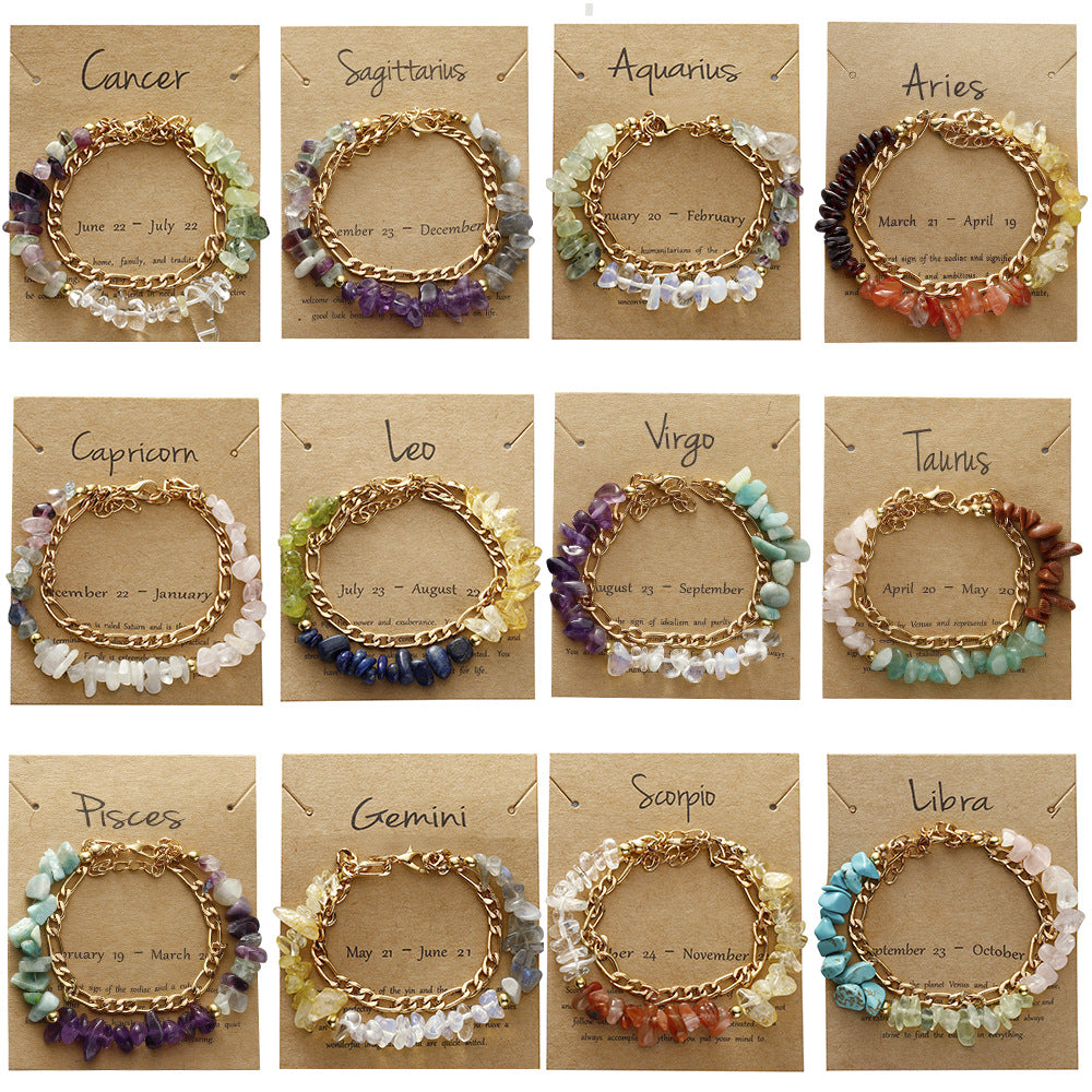 Zodiac Card Chip Stone Chain Bracelet - view 1