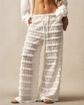 Tiered Ruffle Wide Leg Beach Pants - White