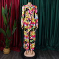 Tropical Leaf Print Two Piece Trouser Set - Green
