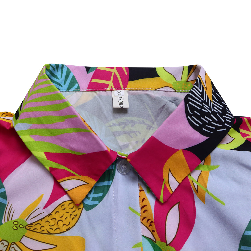 Tropical Leaf Print Two Piece Trouser Set - Green - 4