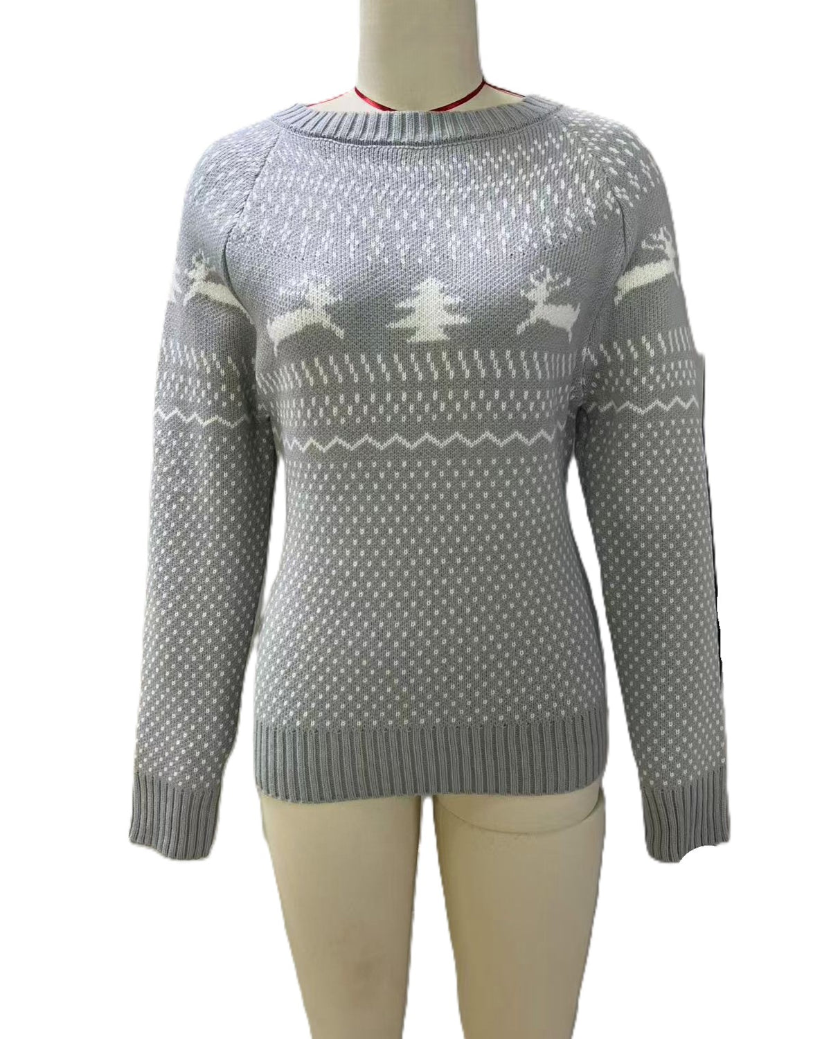 Fair Isle Reindeer Christmas Knit Sweater - Grey