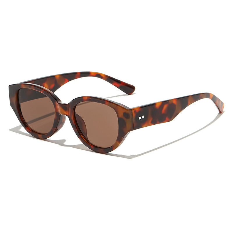Chunky Oval Frame Retro Sunglasses - Leopard