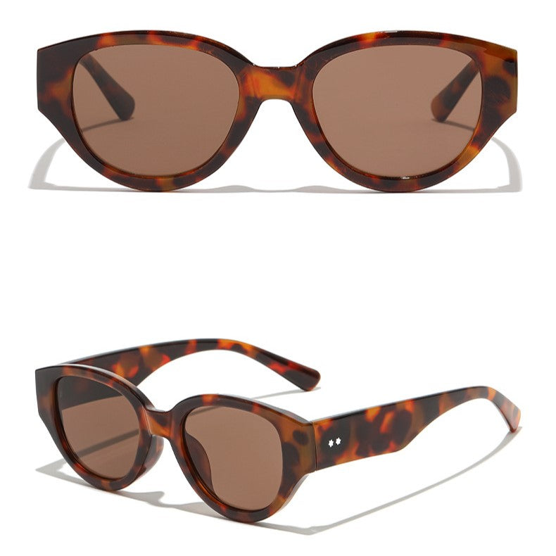 Chunky Oval Frame Retro Sunglasses - Leopard - 1