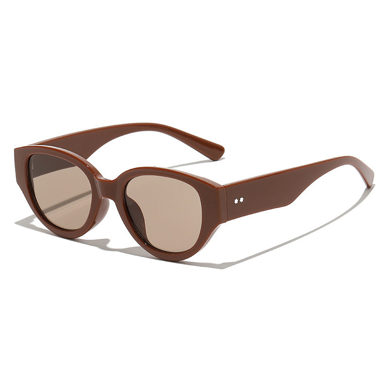 Chunky Oval Frame Retro Sunglasses - Tea