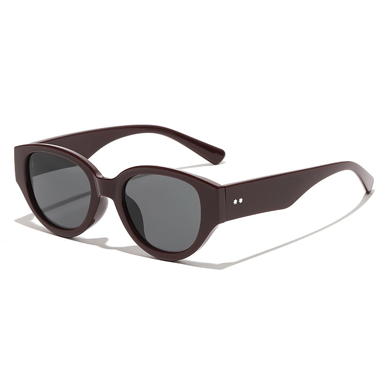 Chunky Oval Frame Retro Sunglasses - WineRed