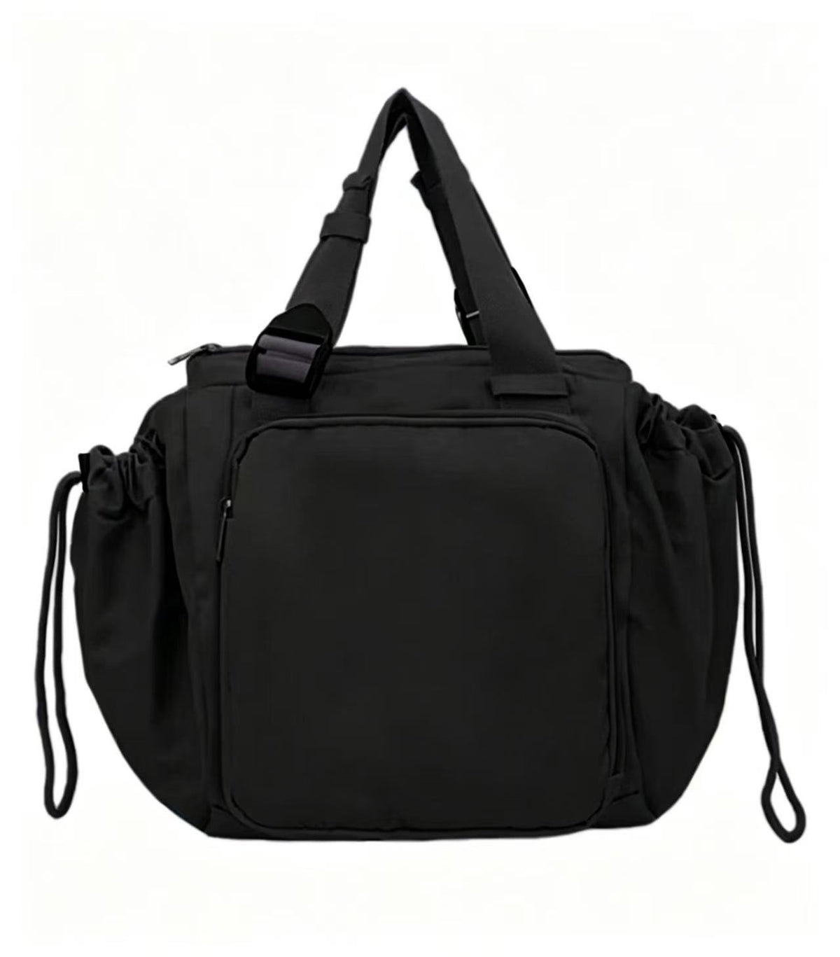 Cinched Nylon Convertible Tote Backpack - All Black