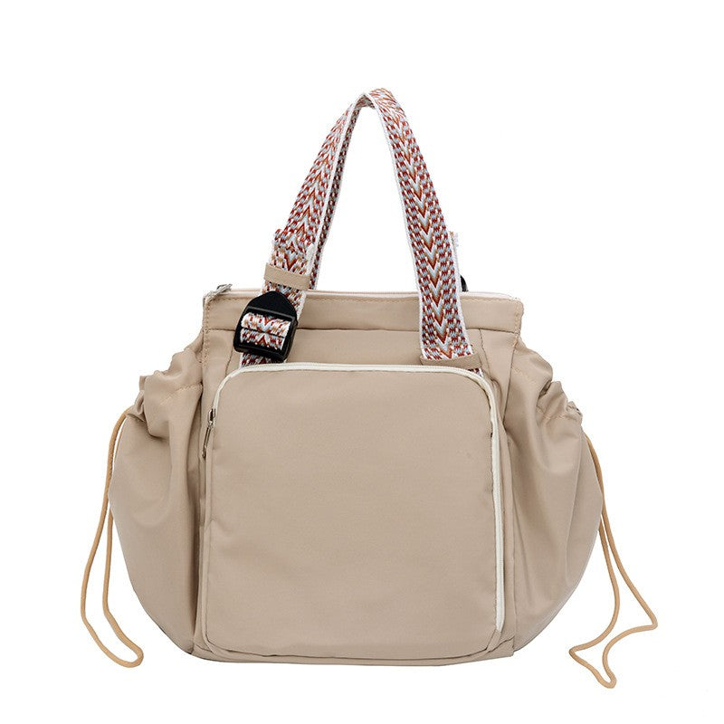Cinched Nylon Convertible Tote Backpack - Beige