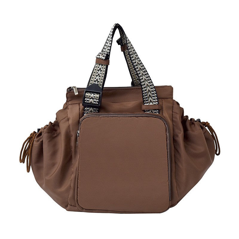 Cinched Nylon Convertible Tote Backpack - Brown