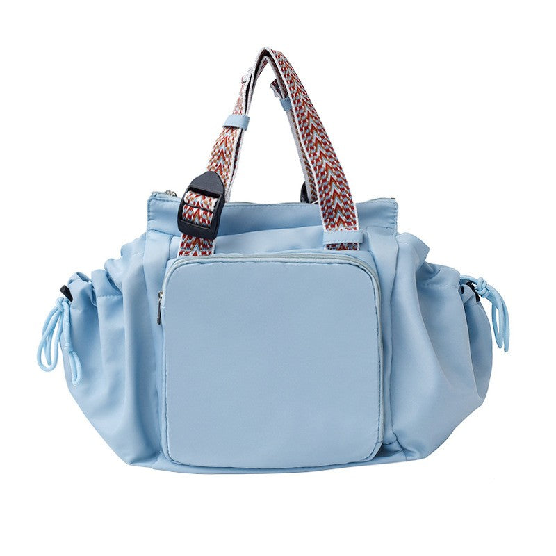 Cinched Nylon Convertible Tote Backpack - Light Blue