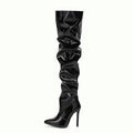 Slouchy Patent Over The Knee Stiletto Boots - Black