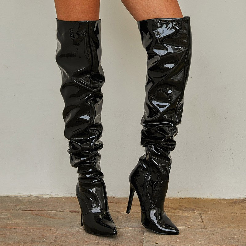 Slouchy Patent Over The Knee Stiletto Boots