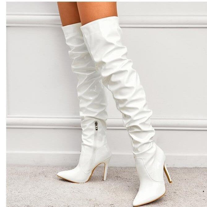 Slouchy Patent Over The Knee Stiletto Boots