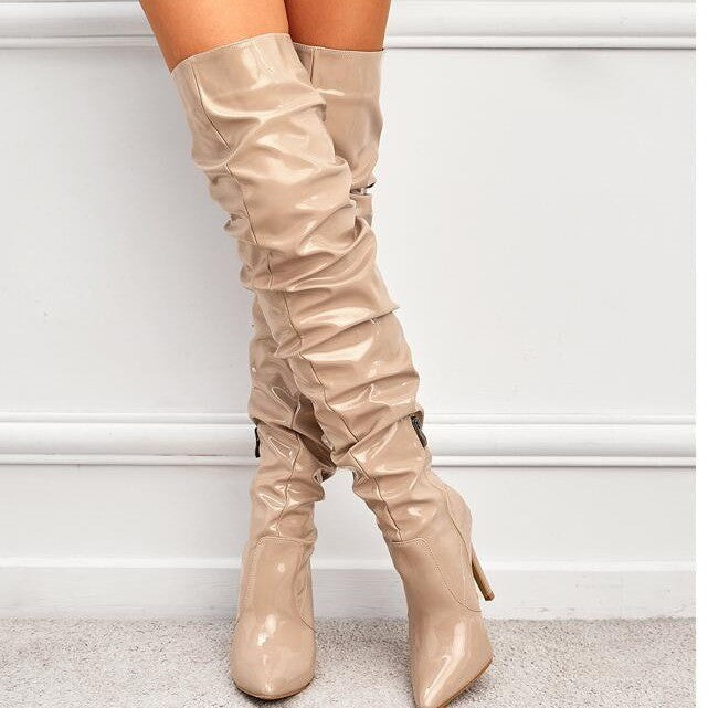Slouchy Patent Over The Knee Stiletto Boots