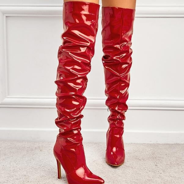 Slouchy Patent Over The Knee Stiletto Boots