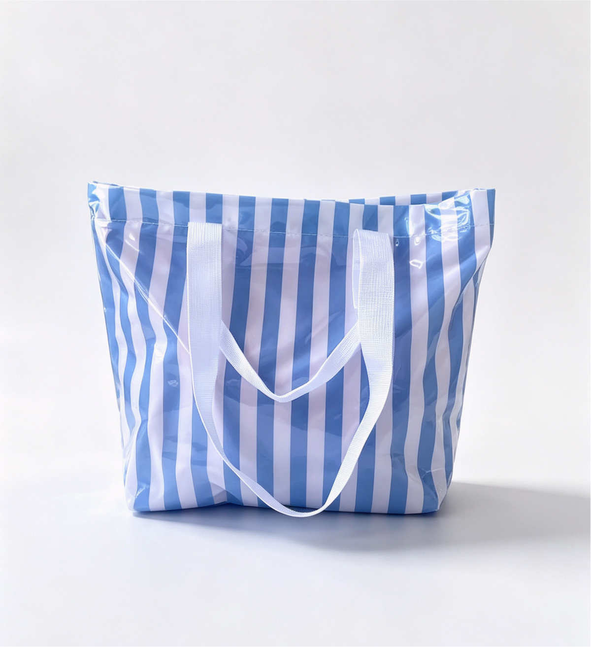 Checkerboard and Stripe PVC Beach Tote Bag - Blue