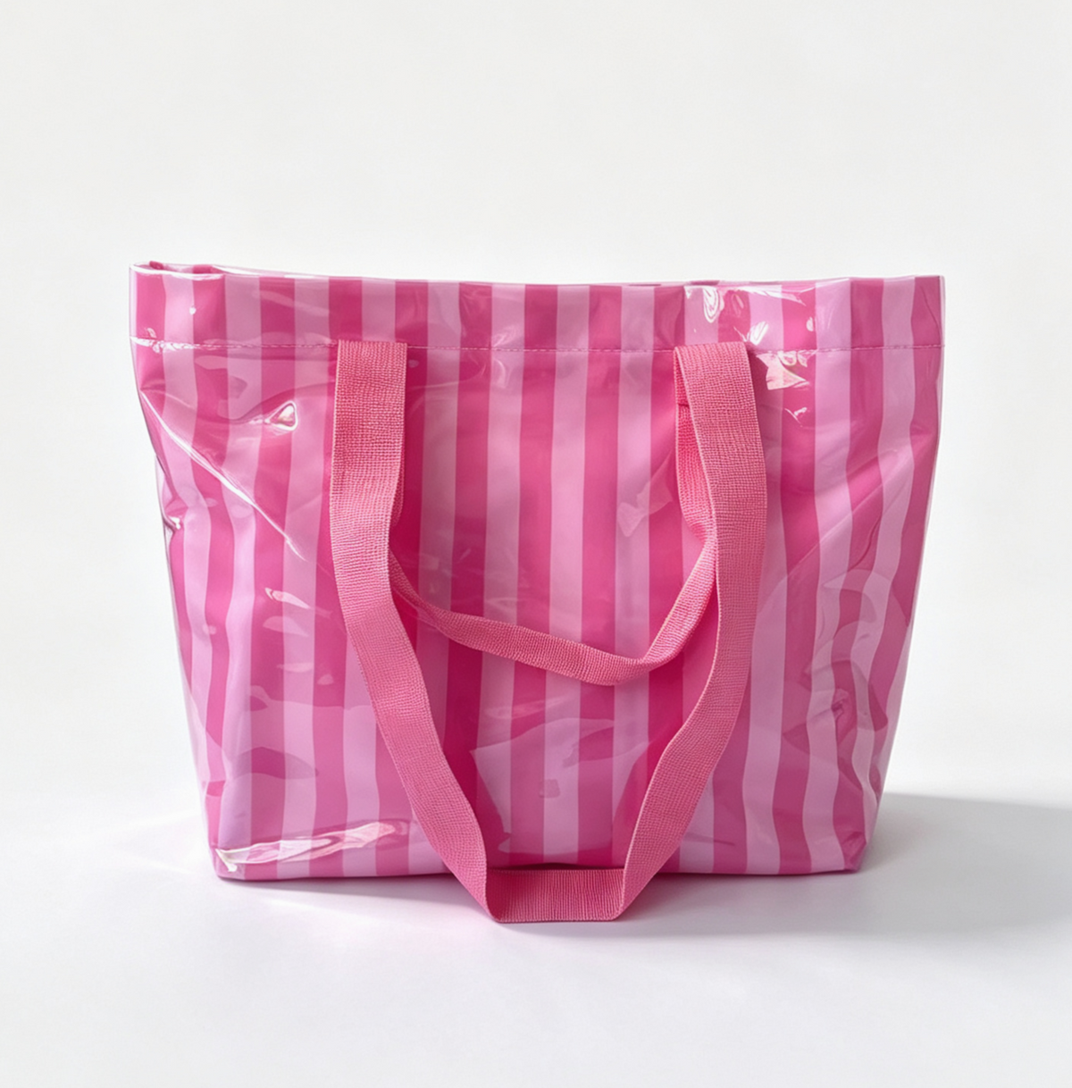Checkerboard and Stripe PVC Beach Tote Bag - Rose_red