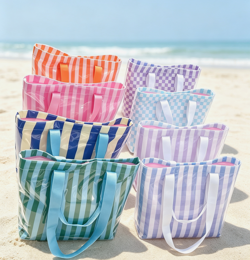 Checkerboard and Stripe PVC Beach Tote Bag