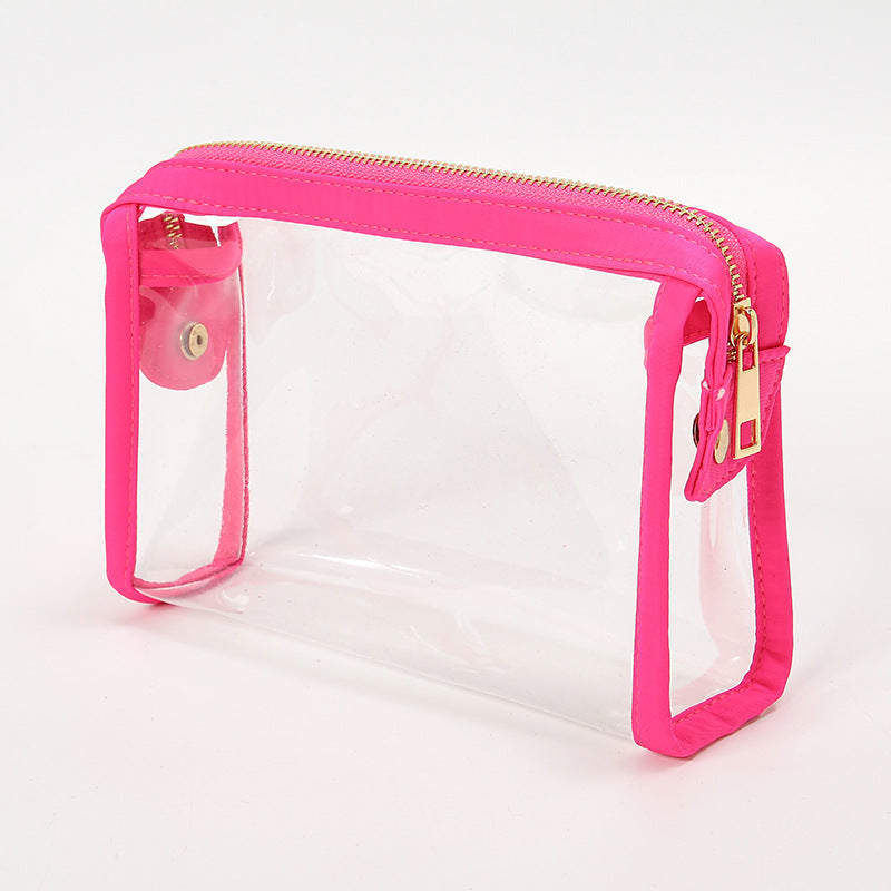 Transparent Zip Top Toiletry Travel Pouch - Rose-Red