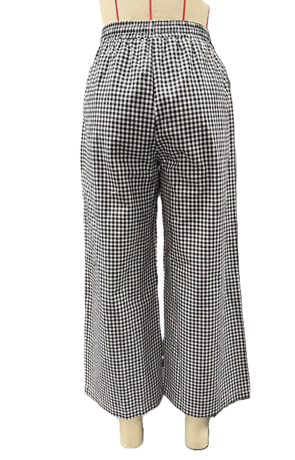 Gingham Wide Leg Pants With Drawstring Waist - Black - 2