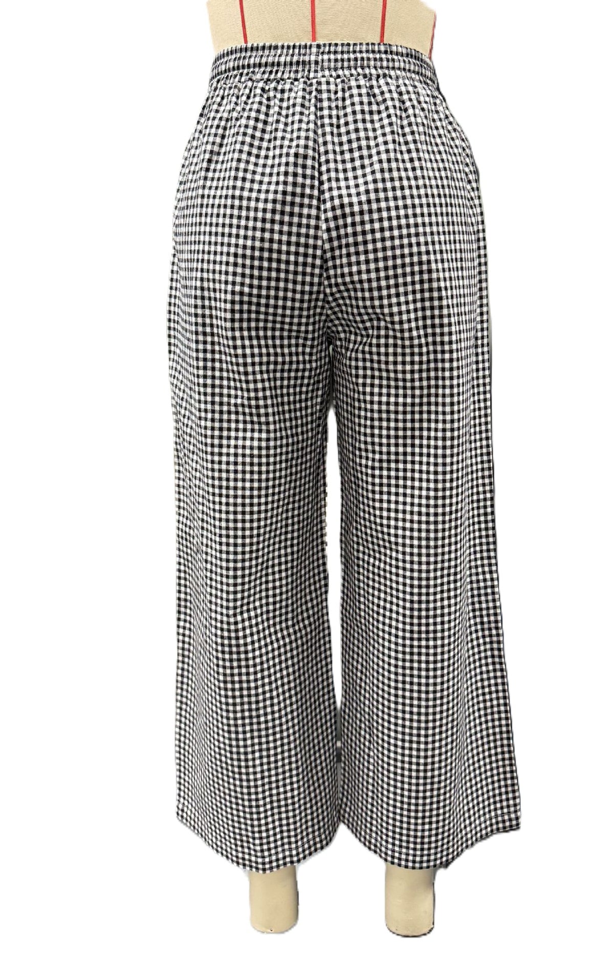 Gingham Wide Leg Pants With Drawstring Waist - Black - 2