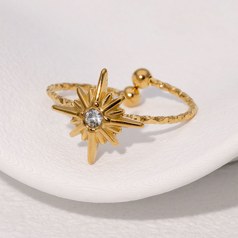 Crystal Starburst Open Band Ring - Gold