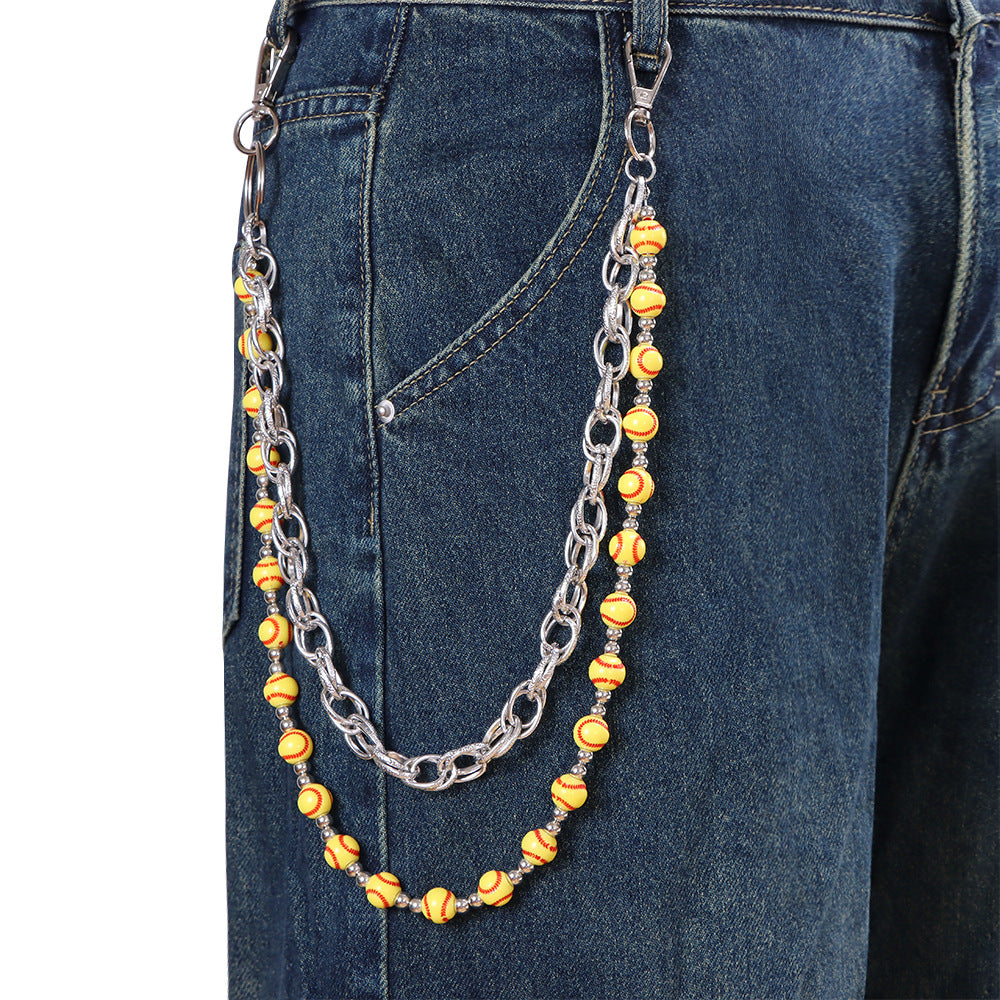 Yellow Softball Bead Chunky Cable Link Jean Chain - Yellow