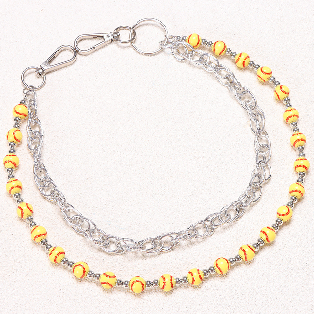 Yellow Softball Bead Chunky Cable Link Jean Chain - Yellow - 1