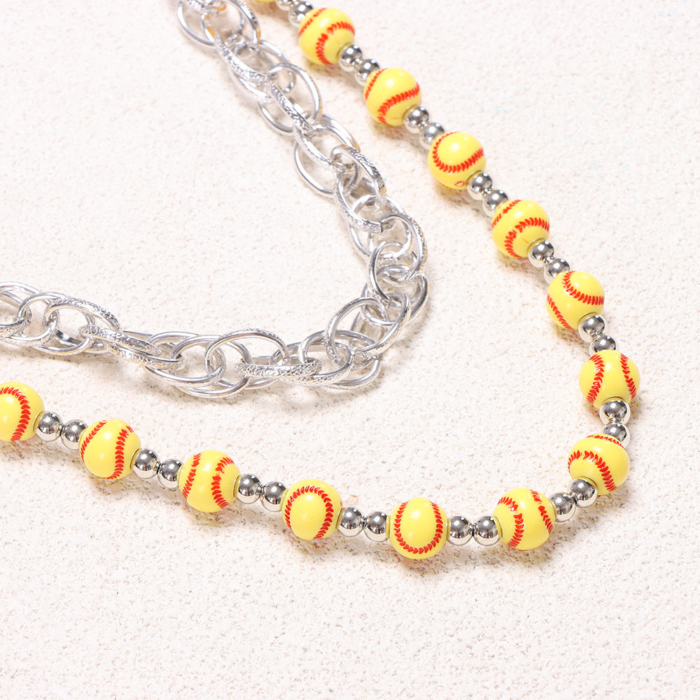 Yellow Softball Bead Chunky Cable Link Jean Chain - Yellow - 2