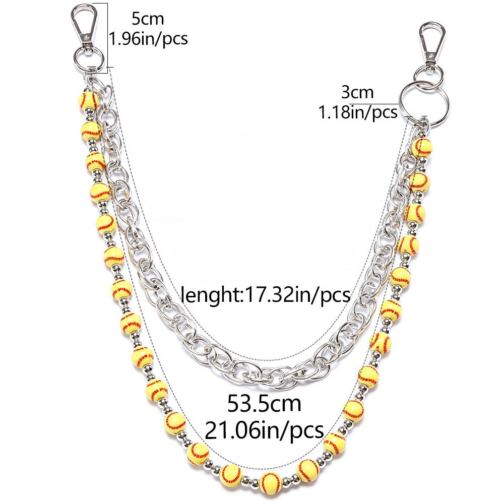 Yellow Softball Bead Chunky Cable Link Jean Chain - Yellow - 4