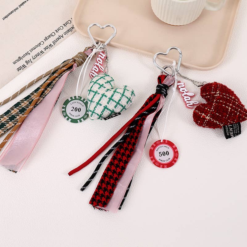 Tweed Heart Charm Tassel Keychain