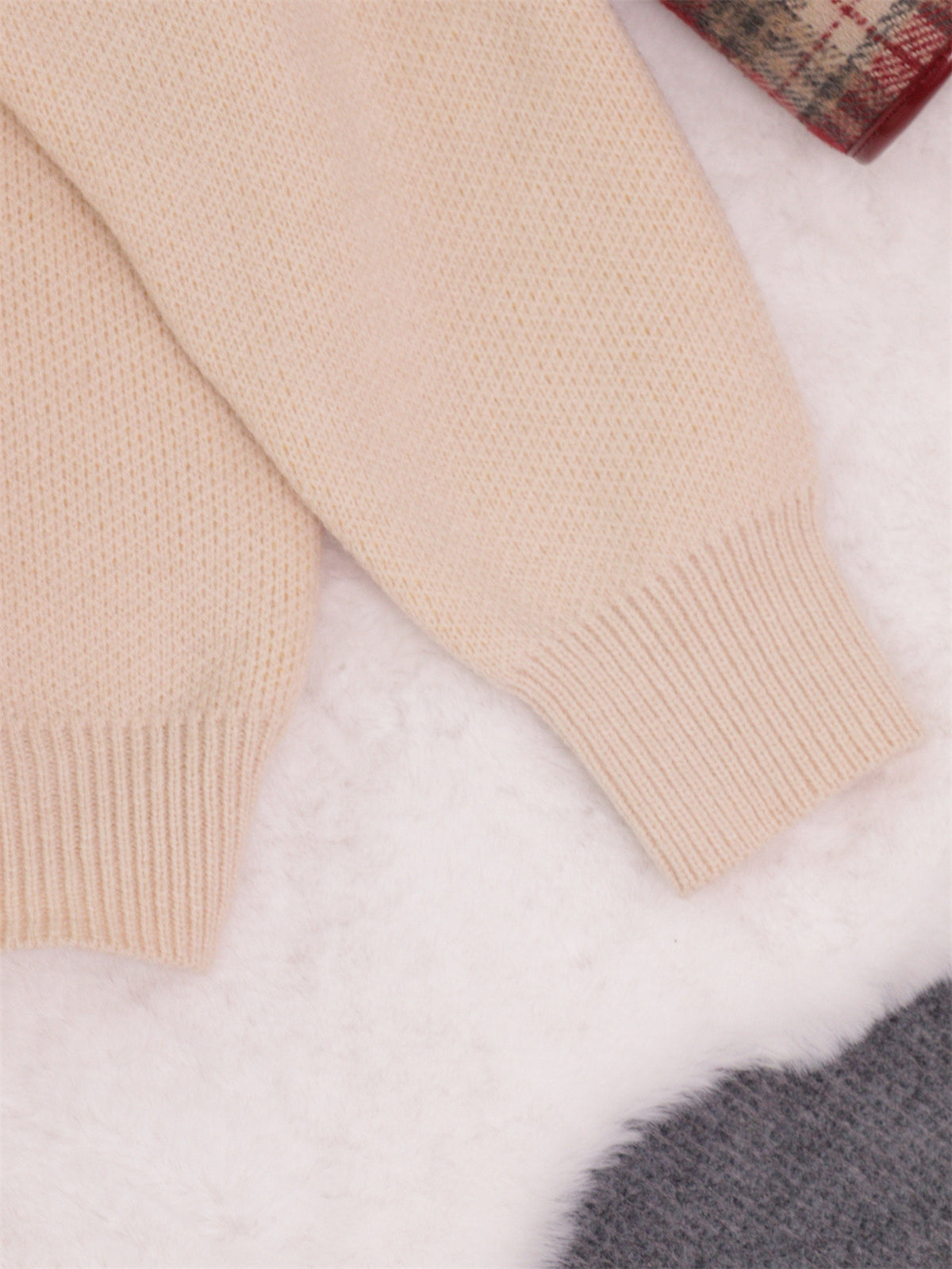 Oversized Floral Intarsia Crew Neck Sweater - Apricot - 3