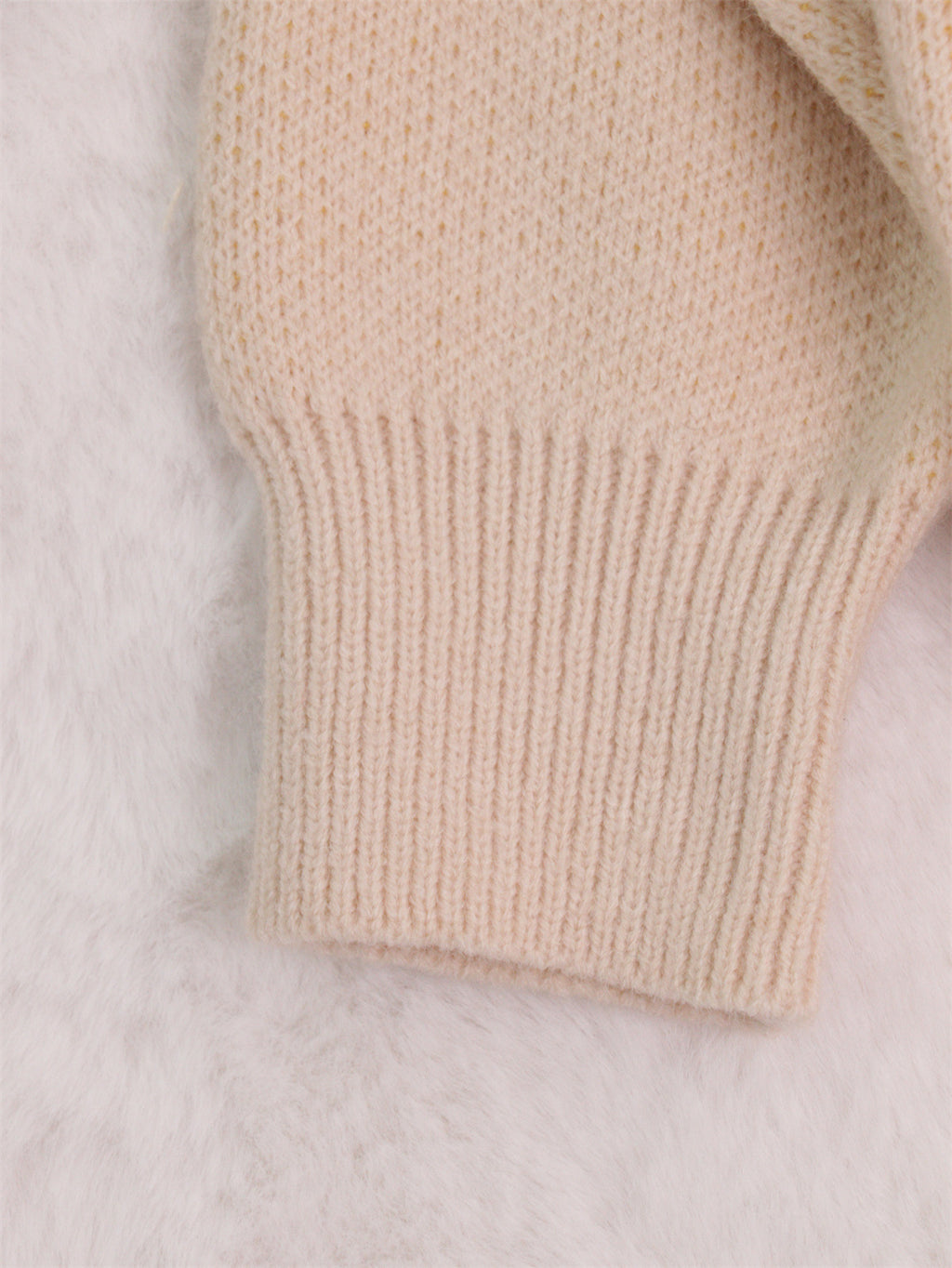 Oversized Floral Intarsia Crew Neck Sweater - Apricot - 4