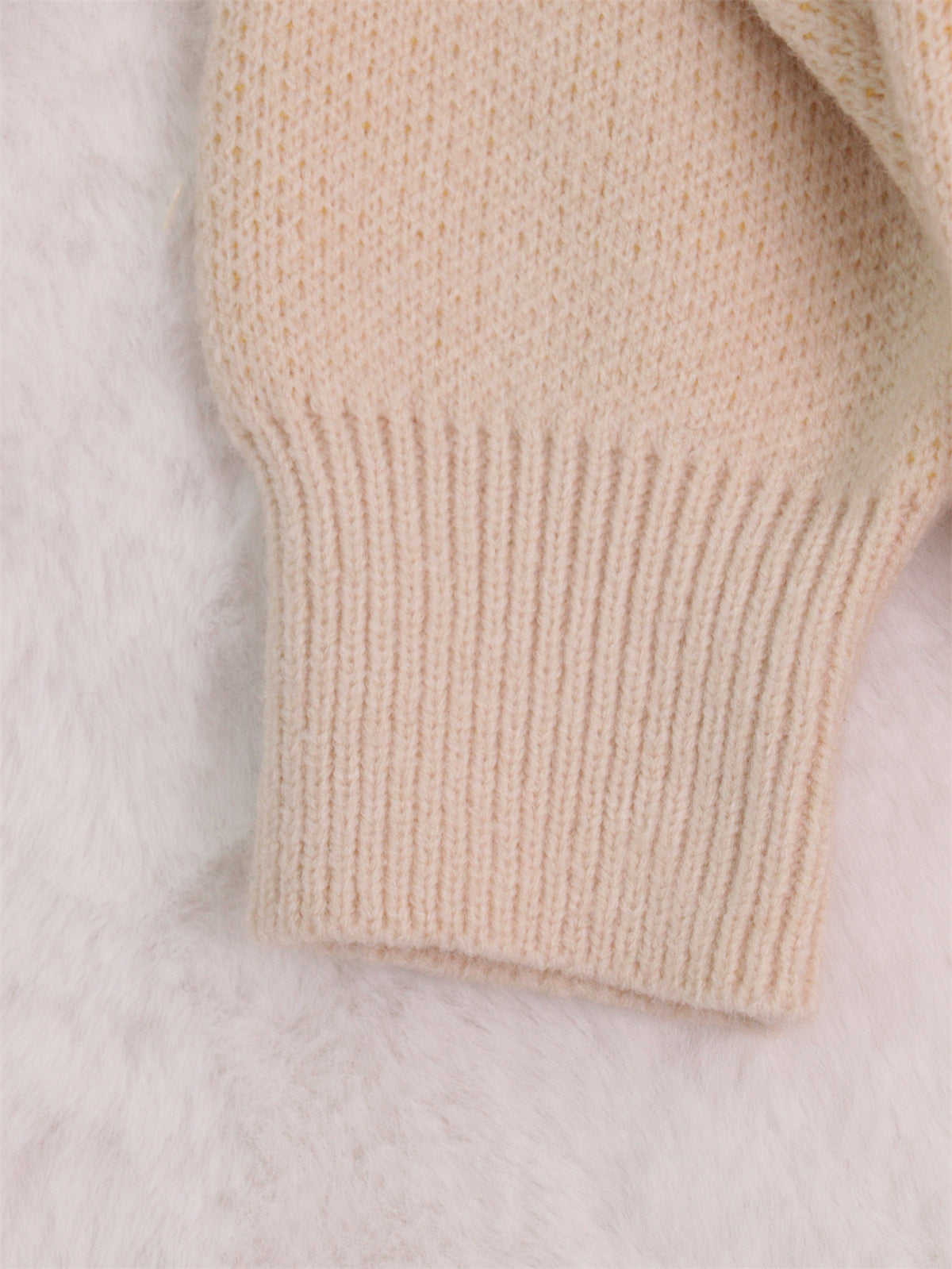 Oversized Floral Intarsia Crew Neck Sweater - Apricot - 4