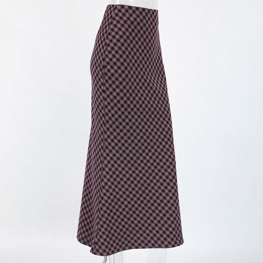 Gingham Check Fishtail Maxi Skirt - Red - 2