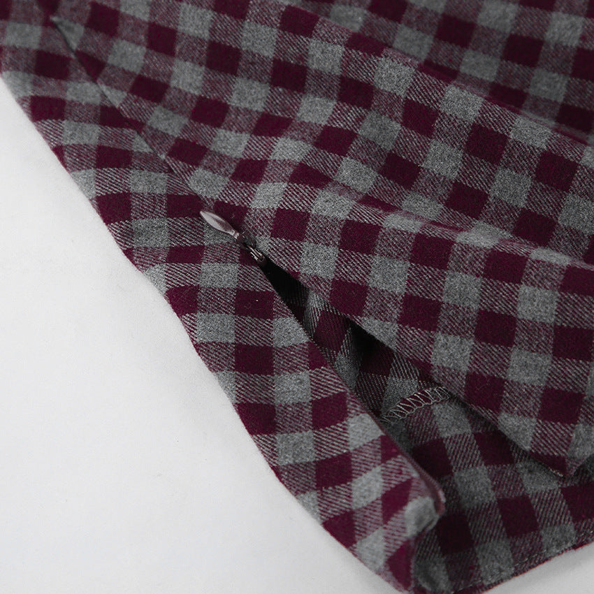 Gingham Check Fishtail Maxi Skirt - Red - 4