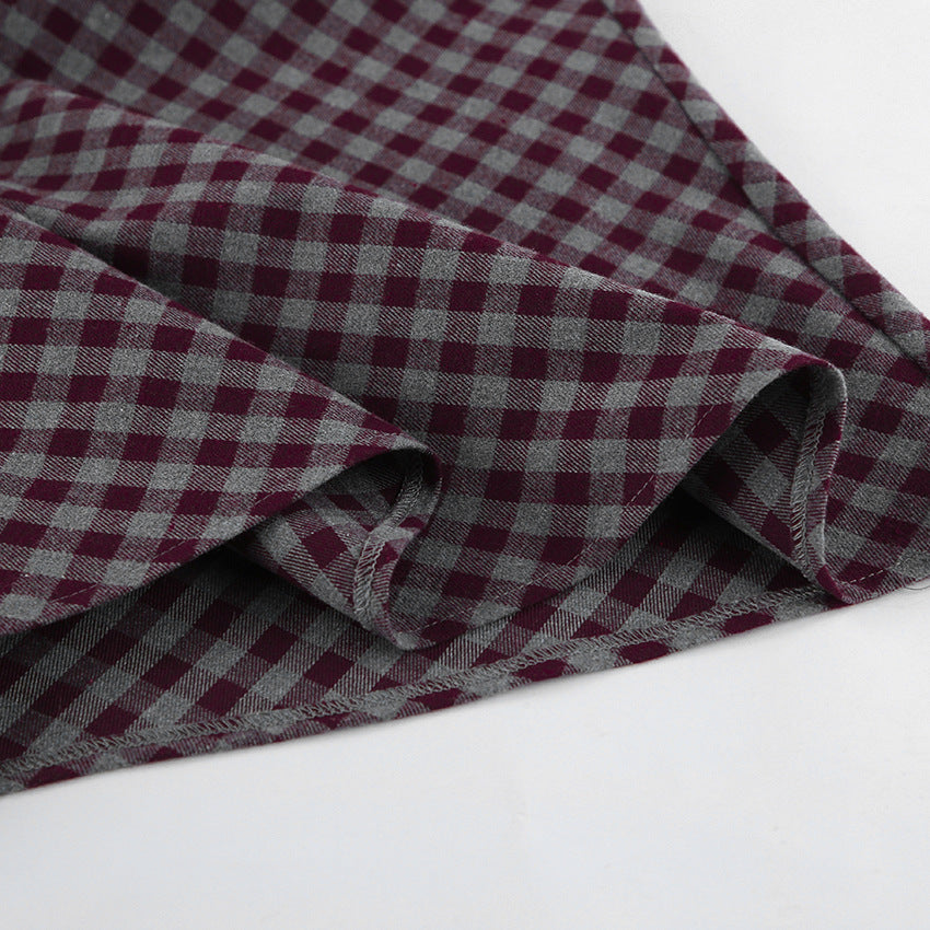 Gingham Check Fishtail Maxi Skirt - Red - 5