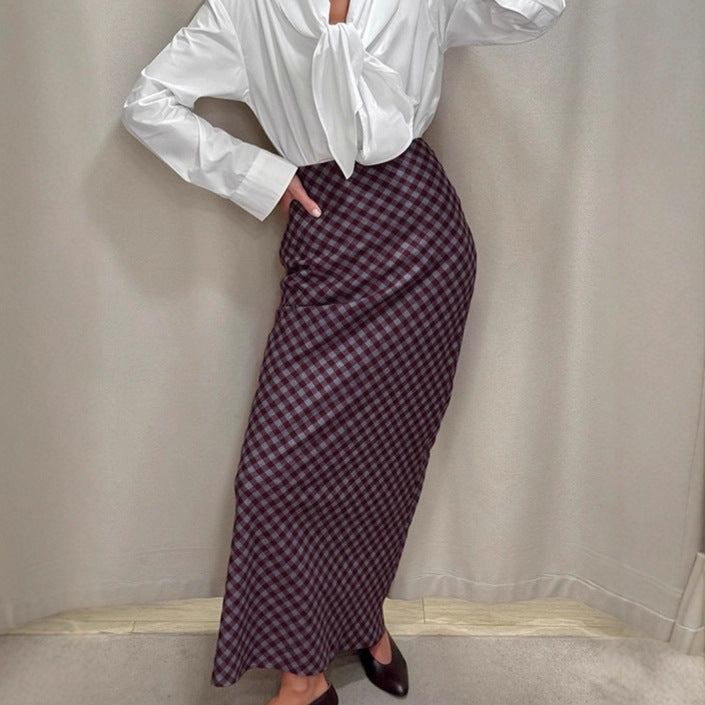 Gingham Check Fishtail Maxi Skirt